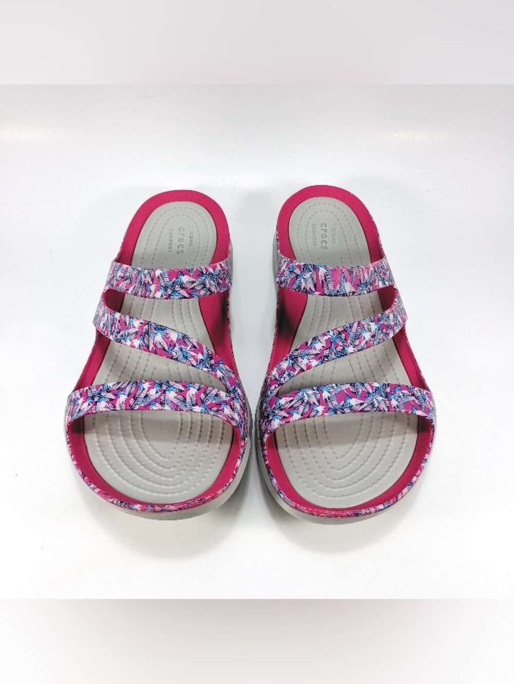 CROCS Swiftwater Sandal Womens 9 Pink And Purple Floral Graphic Slide Sandals - Picture 6 of 10